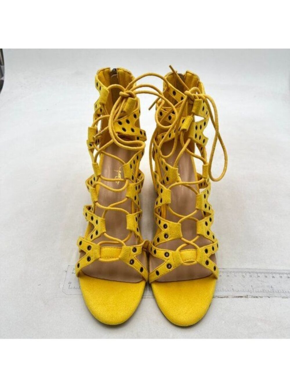XYD Women Gladiator Caged Block Heel Sandals Open Toe Grommets Straps Cutout - Picture 3 of 8